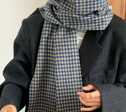 Applique Fringed Scarf Plaid Trim