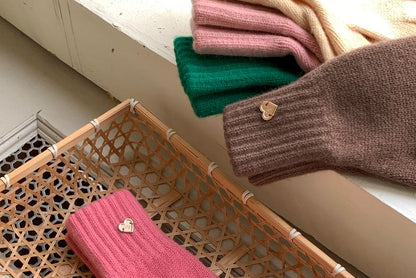 Buttoned Gloves Heart Knit