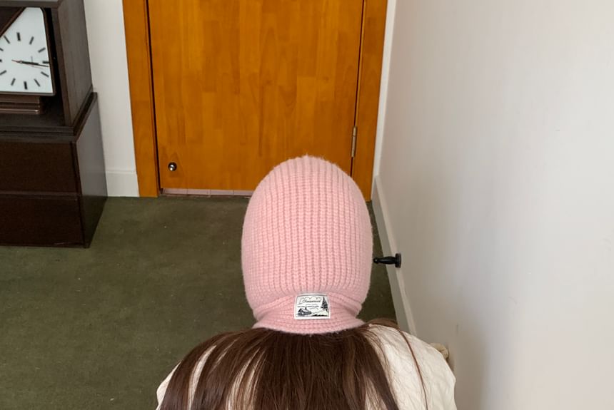 Lace-Up Plain Applique Balaclava Knit Ribbed