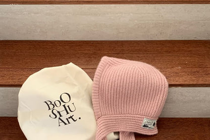 Lace-Up Plain Applique Balaclava Knit Ribbed