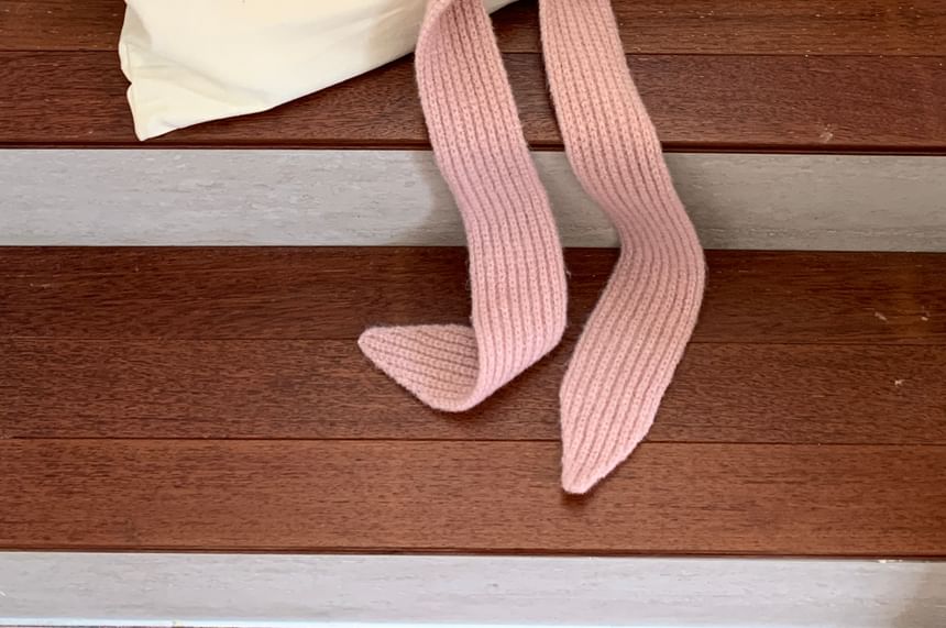 Lace-Up Plain Applique Balaclava Knit Ribbed