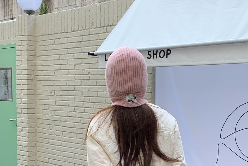 Lace-Up Plain Applique Balaclava Knit Ribbed