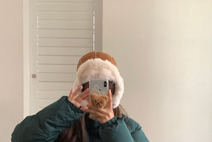 Fluffy Trapper Applique Hat Plain Trim