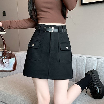 Mini High Cargo A-Line Skirt Plain Rise