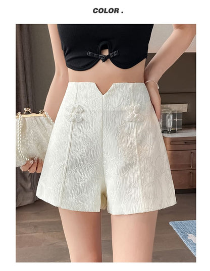 Jacquard Button High Waist Frog Shorts