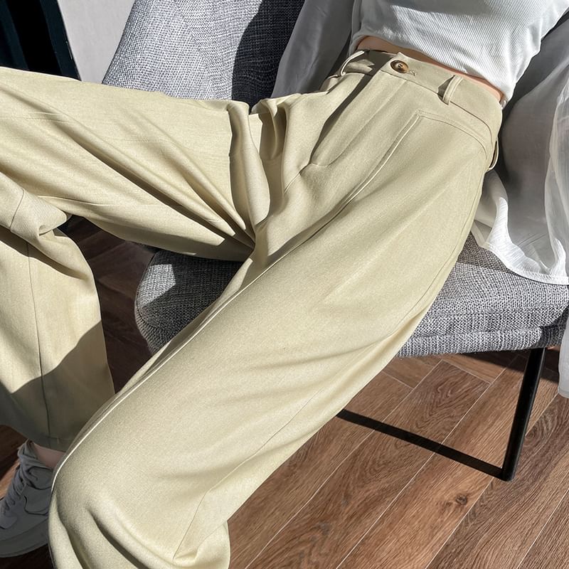 Wide Dress Plain Waist High Leg Pants