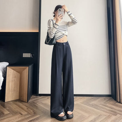 Wide Dress Plain Waist High Leg Pants