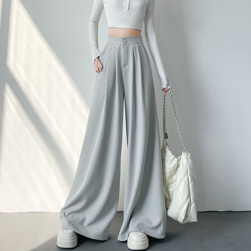 High Rise (Various Wide Plain Leg Designs) Slacks