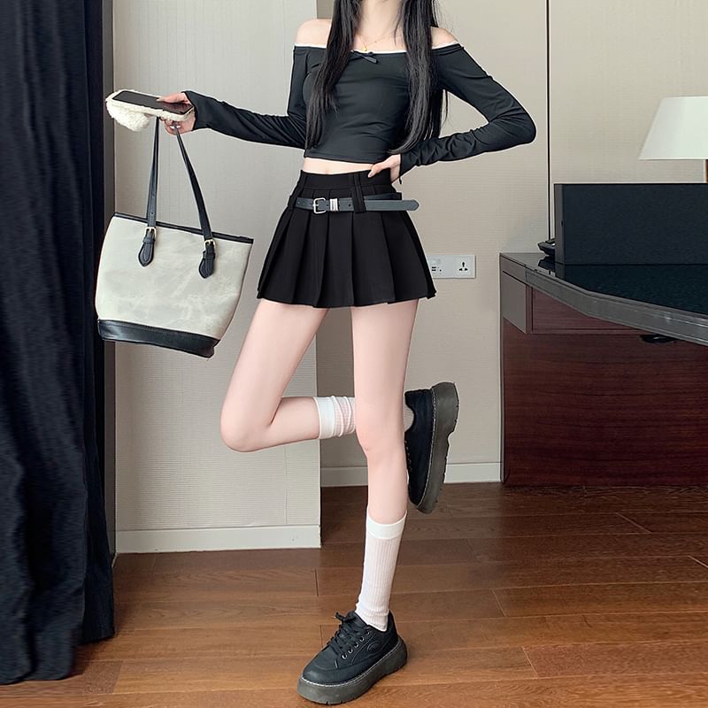 A-Line High Plain Skirt Mini Waist Pleated