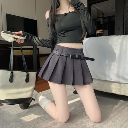 A-Line High Plain Skirt Mini Waist Pleated