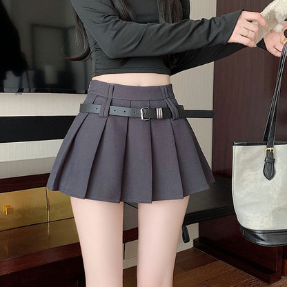 A-Line High Plain Skirt Mini Waist Pleated