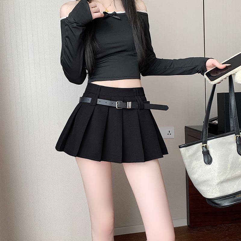 A-Line High Plain Skirt Mini Waist Pleated