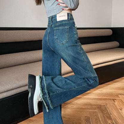 Washed Designs) Bootcut Fringed (Various Waist High Jeans