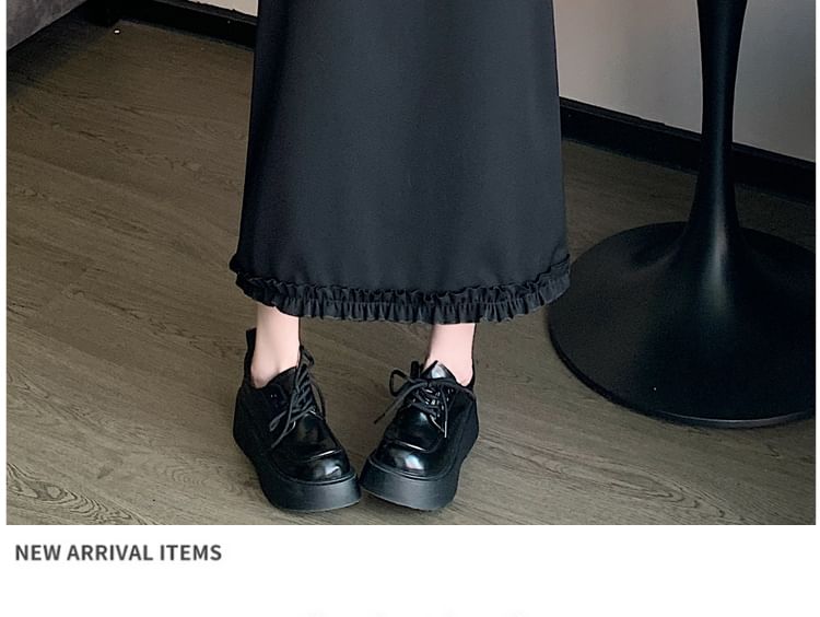 Skirt Plain Trim Ruffle Rise Slit High Midi A-Line