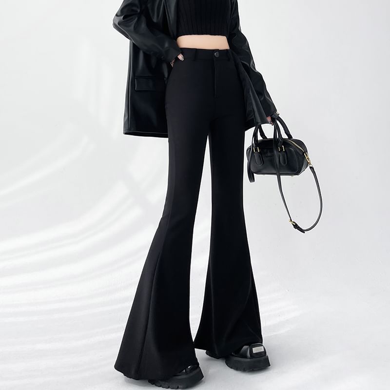 Designs) Flared Waist High Pants Plain (Various Dress