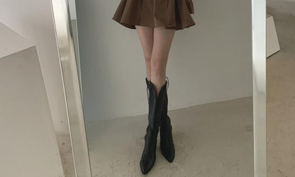 A-Line Mini Plain Collared Long-Sleeve Dress V-Neck