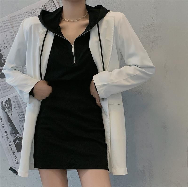 Zip Hoodie Dress Plain Mini Half
