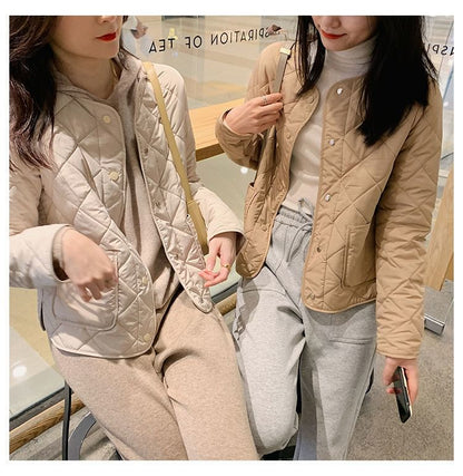 Button-Up Jacket Quilted V-Neck