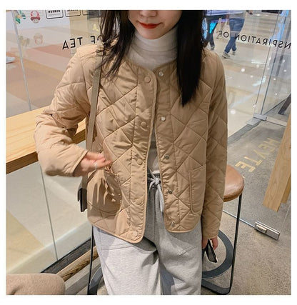 Button-Up Jacket Quilted V-Neck