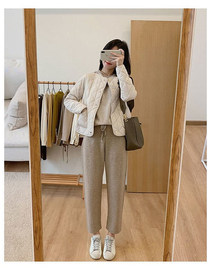 Button-Up Jacket Quilted V-Neck