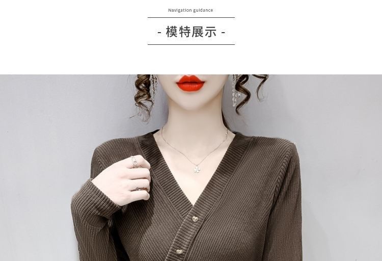 Crop V-Neck Long-Sleeve Asymmetrical Plain Top