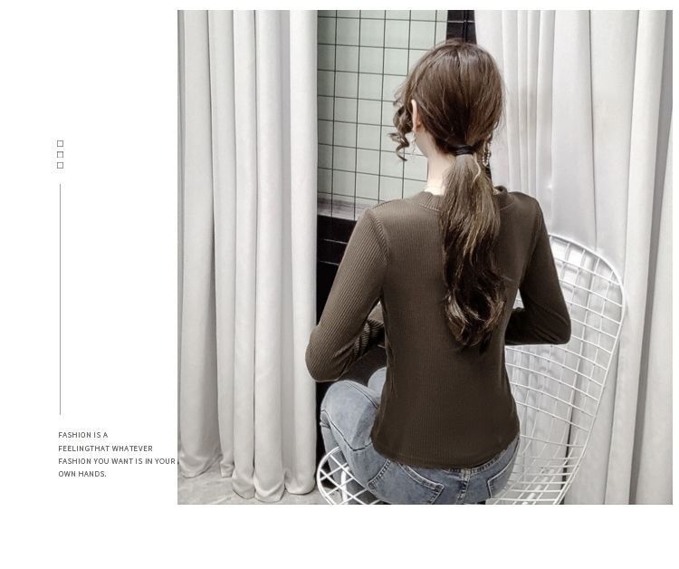 Crop V-Neck Long-Sleeve Asymmetrical Plain Top