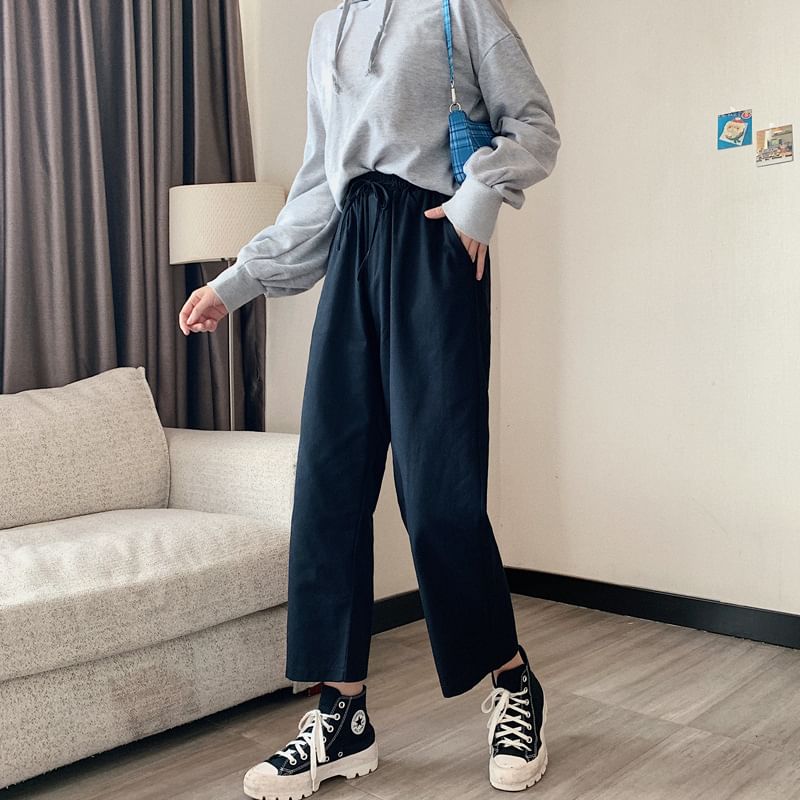 High Rise Pants Cargo Plain Wide Leg
