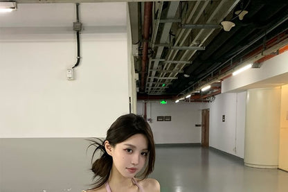 Slim Plain Top Side-Slit Scoop Neck Halter Fit