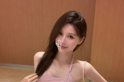 Slim Plain Top Side-Slit Scoop Neck Halter Fit