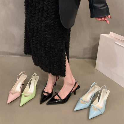 Heel Sandals Bow Pointy Slingback High