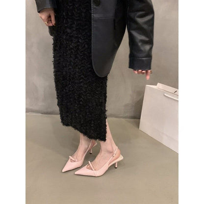 Heel Sandals Bow Pointy Slingback High