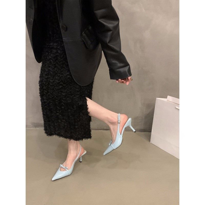 Heel Sandals Bow Pointy Slingback High