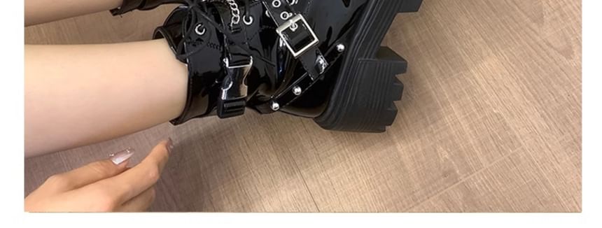 Patent Up Platform Boots Studded Buckled Leather Lace