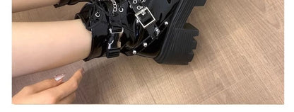 Patent Up Platform Boots Studded Buckled Leather Lace