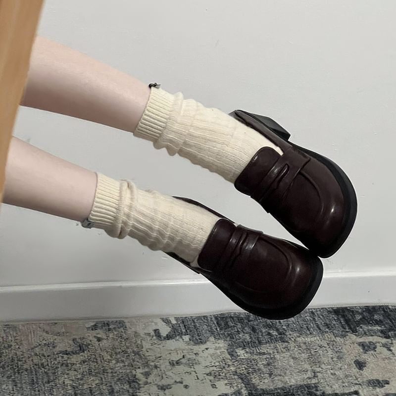 Block Faux Loafers Leather Heel