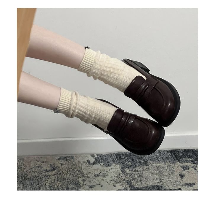 Block Faux Loafers Leather Heel