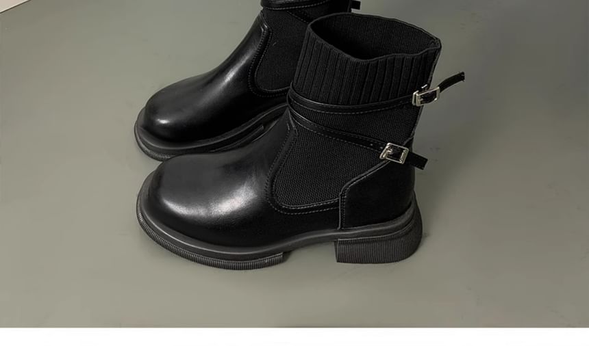 Buckled Boots Knit Panel Short Platform