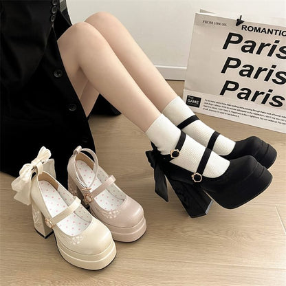 Heel Floral Mary Block Embroidered Jane Pumps Bow Platform