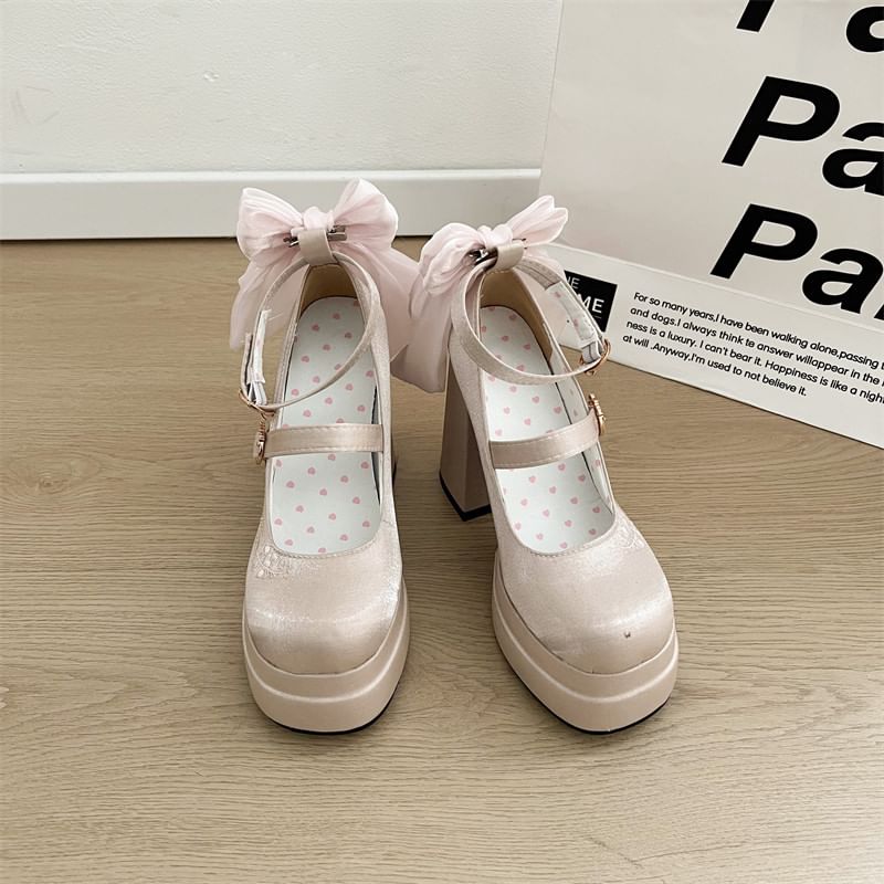 Heel Floral Mary Block Embroidered Jane Pumps Bow Platform