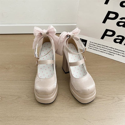 Heel Floral Mary Block Embroidered Jane Pumps Bow Platform