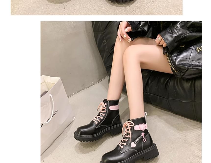 Lace Short Buckled Platform Panel Boots Up