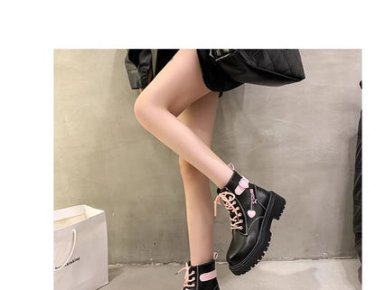 Lace Short Buckled Platform Panel Boots Up