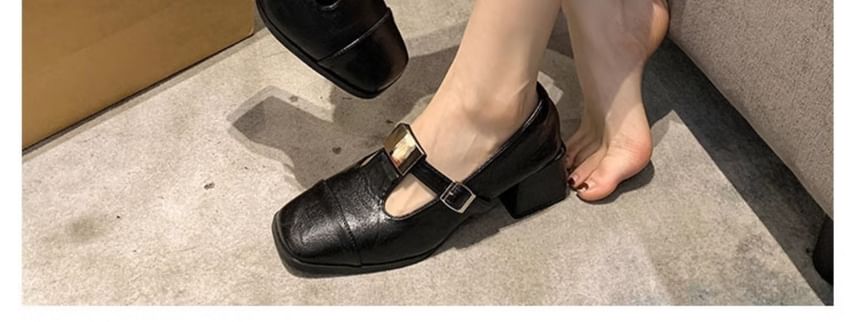 Pumps Square Block Heel Toe Cap T-Strap