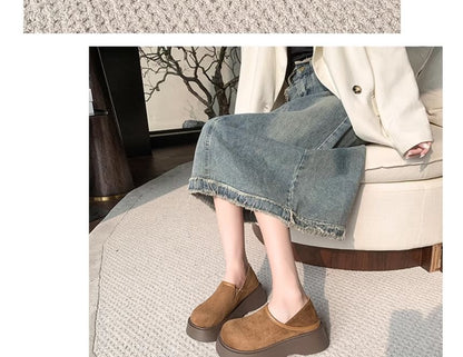 Suede Slip Ons Platform Faux