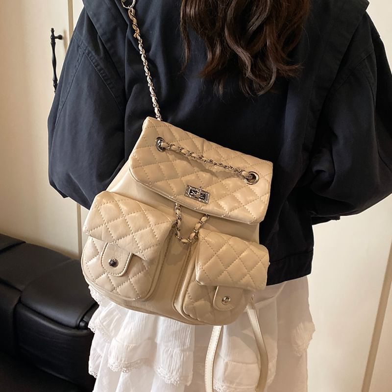 Chain Faux Strap Quilted Leather Backpack