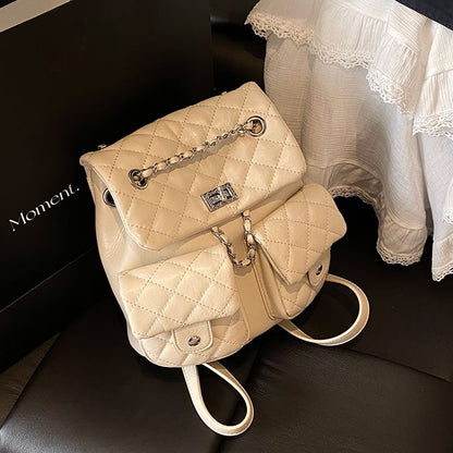 Chain Faux Strap Quilted Leather Backpack