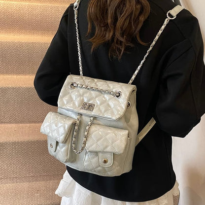 Chain Faux Strap Quilted Leather Backpack