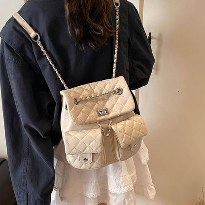 Chain Faux Strap Quilted Leather Backpack