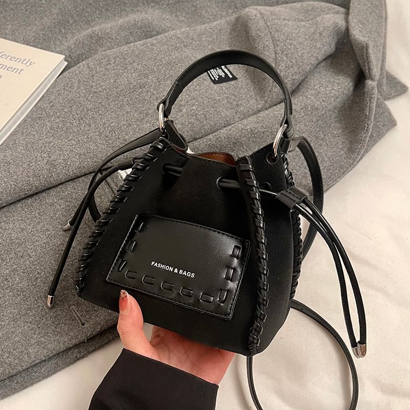 Drawstring Bag Leather Faux Applique Bucket