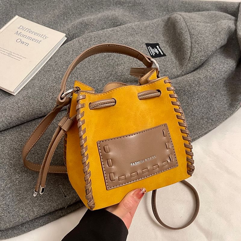 Drawstring Bag Leather Faux Applique Bucket